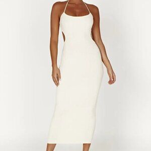 Meshki Morgan Halter Knit Midi Dress Size M Cream
